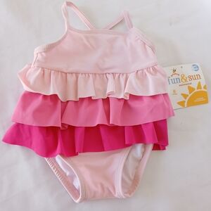 Goldbug  Fun & Sun Pink Ruffle One-Piece Baby Girls Swimsuit 6 Months UPF 50+